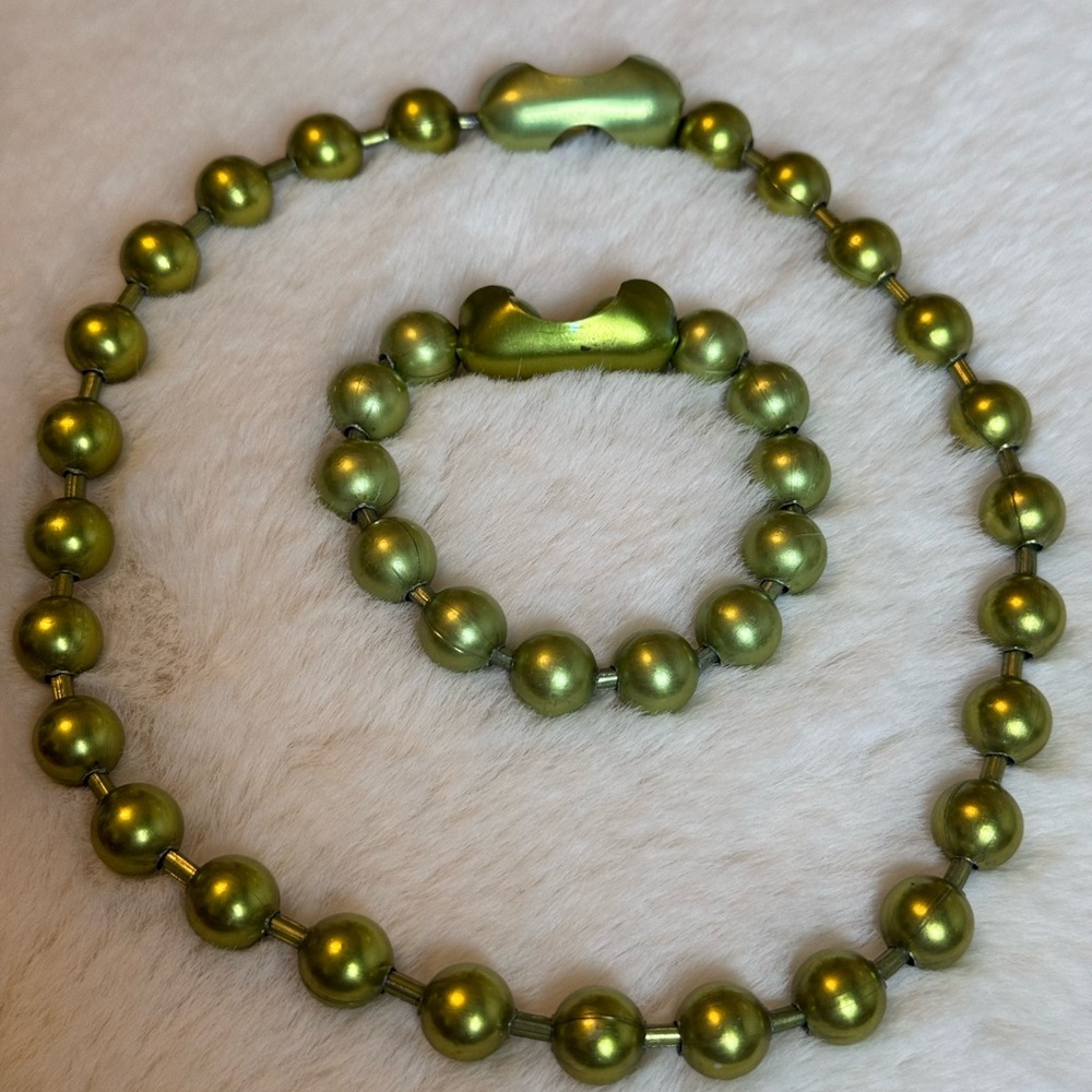 Green Ball Chain Necklace and Bracelet Set